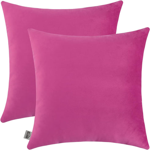 mixeoo Comfy Hot Pink Throw Pillow Covers Decorative Square Solid Thick Velvet Super Soft Cushion Cases Home Decor for Sofa Couch Living Room Chai...