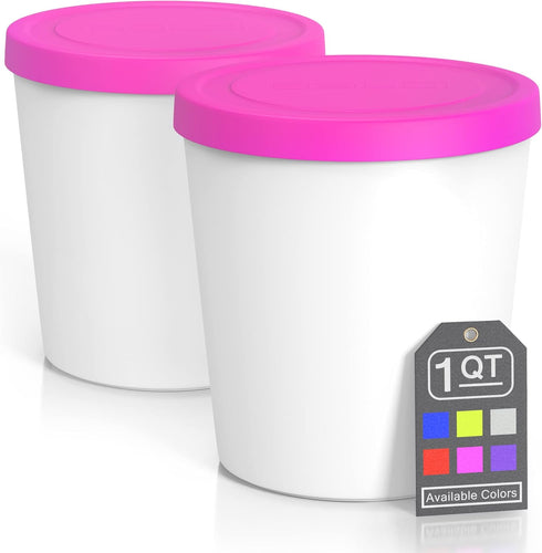 BALCI - Premium Ice Cream Containers (2 Pack - 1 Quart Each) Perfect Freezer Storage Tubs with Lids for Ice Cream, Sorbet and Gelato! - Pink...