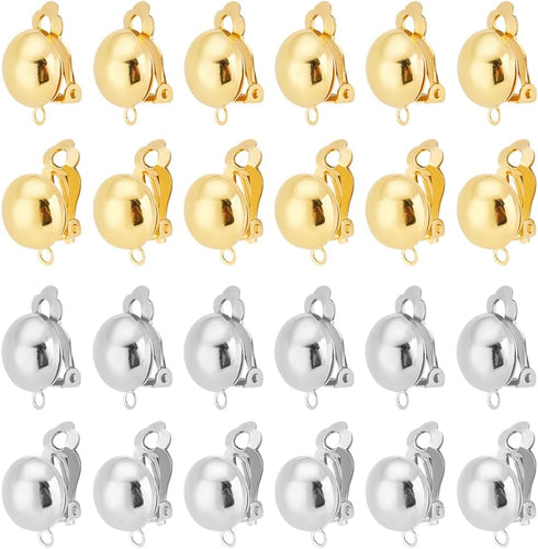 PH PandaHall 40pcs Clip-on Earring Converter, Brass Earrings Converters with Easy Open Loop Earring Findings for Non-Pierced Ears DIY Earrings Jew...