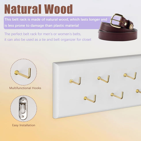 Belt Hanger Wall Mount Belt Organizer for Closet, Holds Over 28 Belts Wooden Wall Mounted Belt Rack Storage Tie and Scarf Hanger for Closet, Wall,...