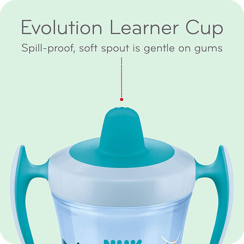 NUK Evolution Soft Spout Learner Cup (Blue Monkey, 2 Pack)...