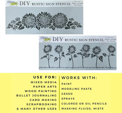 Sunflower Stencils for Painting - on Wood, Walls, Fabric, Furniture, Canvas, DIY Home Decor | Reusable 16.5 x6 Inch Sun Flower Stencil Template Se...