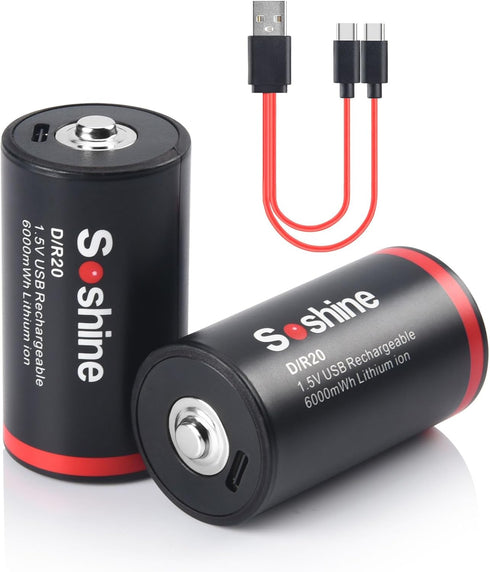 Rechargeable Lithium D Batteries with USB 2 in 1 Charging Cable,1.5V LR20 Battery D Size Replacement for Flashlight,Toys,Gas Stoves (2 Pack)......