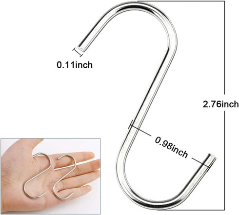 40 Pack S Hooks - Stainless Steel Heavy Duty S Hooks for Hanging pots, Pans, Plants, Coffee Mugs, Towels in Kitchen and Bathroom, Coat, Bag, Work ...