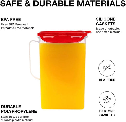 LocknLock Aqua Fridge Door Water Jug with Handle BPA Free Plastic Pitcher with Flip Top Lid Perfect for Making Teas and Juices, 2 Quarts, Red...