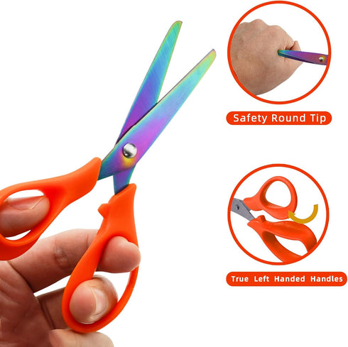 Left Handed Scissors Kids,Titanium Coating Stainless Steel Sharp Blade Lefty Kids Scissors With Comfort-Grip Handles Blunt Safety Left Handed Scis...