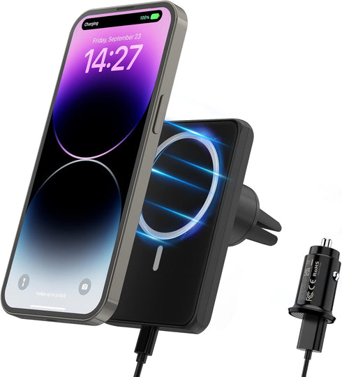 JoyGeek Magnetic Wireless Car Charger, Compatible with Mag-Safe Car Mount Charger for iPhone 14/13/12 Series, Car Air Vent Phone Holder Mount with...