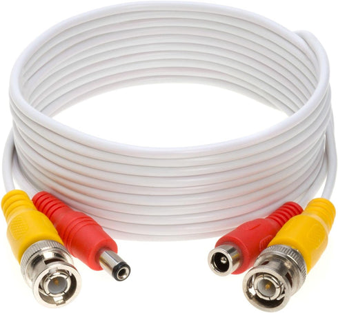 20FT White Premade BNC Video Power Cable Extension Wire for CCTV, Security Camera, DVR, Surveillance System, All in One Plug & Play Cord...