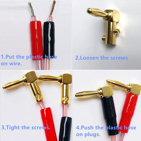 Banana Plugs Right Angle 12 Pairs - 24k Gold Plated 90 Degree Speaker Connector (24Pcs)...