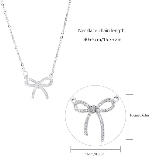 Rhinestone Bow Necklace for Women, Tiny Dainty 14K Gold Plated Bowknot Pendant Choker Necklace Makes A Cute Bow Jewelry Gift for Women Girls...