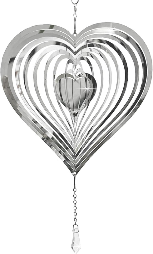 3D Wind Spinners Outdoor Garden Decor - Stainless Steel Reflective Hanging Wind Spinner Bird Devices Deterrent Away from Yard, Metal Heart Wind Sc...