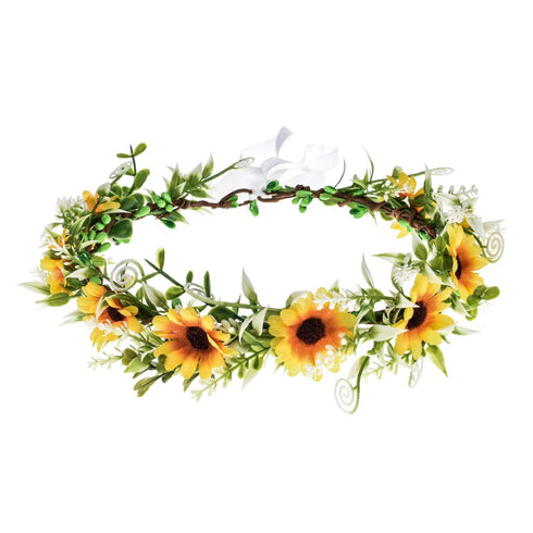 DDazzling Green Leaf Floral Crown Eucalyptus Flower Women Girls Headband Flower Headpiece Bridal Halo Photo Prop (Sunflower Yellow)...