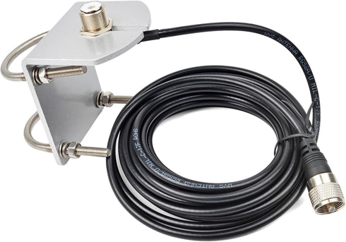 HYS L Shape Mount Mobile Antenna Bracket SO239 to PL-259 W/16.4ft(5m) Low Loss RG-58 Coaxial Cable, Heavy Duty Aluminum with 2pcs U-Bolts for PL25...