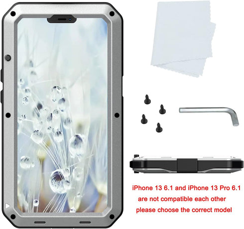 Marrkey for iPhone 13 Case, 360 Full Body Protective Cover Heavy Duty Shockproof Tough Armour Aluminum Metal Case with Silicone Built-in Screen Pr...