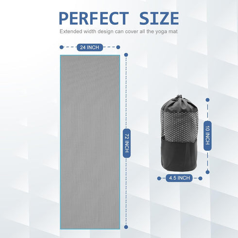 Hot Yoga Towel - Microfiber Non Slip Yoga Mat Towel with Grip Dot Sweat Absorbent Towel for Hot Yoga, Pilates and Fitness 72" x 24", Grey/Blue...