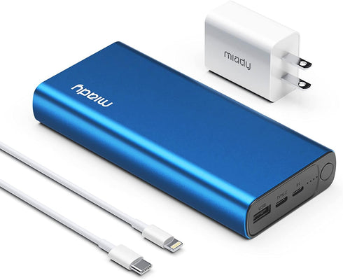 Miady USB-C 18W PD 3.0 Portable Charger 20000mAh, Fast Charging Power Bank/w MFi Certified Lightning Cable and 18W PD Charger, Power Pack Compatib...