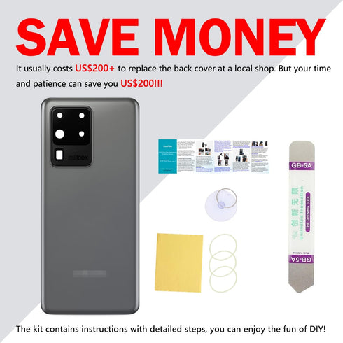 Compatible for Samsung Galaxy S20 Ultra Back Glass Cover Replacement 6.9-Inches Galaxy S20 Ultra SM-G988 All Carriers with Installation Manual + R...
