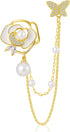 Golden Flower Pearl Brooch Pins for Women Chain Butterfly Cameo Copper Lapel Brooch Pins...