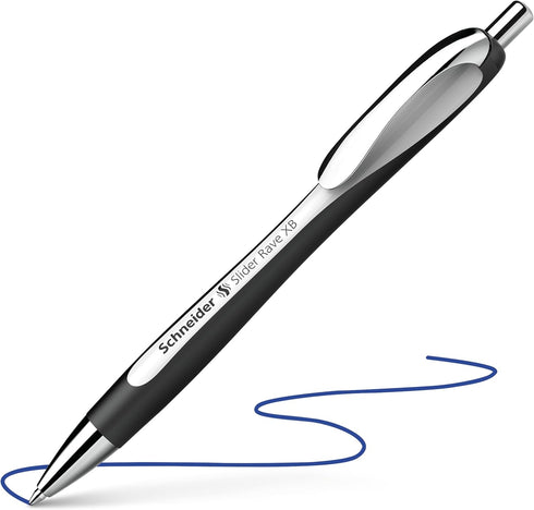 Schneider® Limited Edition Slider Rave Black, XB (Extra Broad) Ballpoint Pen, Refillable + Retractable, 1.4 mm, White-Black Barrel, Blue Ink, Box ...