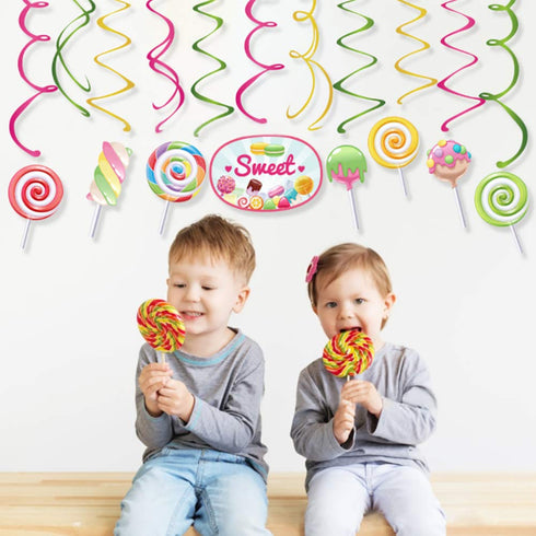 30Ct CandyLand Hanging Swirl Decorations,Lollipop Decorations,Sweet Decorations for Girls,Boys,Kids,Home,Classroom,Office,Baby Shower...