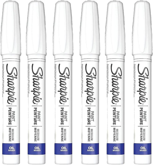 Sharpie Oil-Based Paint Marker, Medium Point, White Ink, Pack of 6...