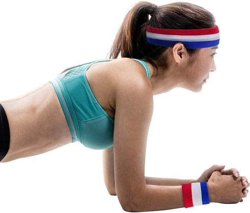 BEFORYOU 2 Sets Striped Sweatbands Set, 2 Pieces Sports Headband and 4 Pieces Wristbands, Colorful Striped American Flag Style for Men and Women...