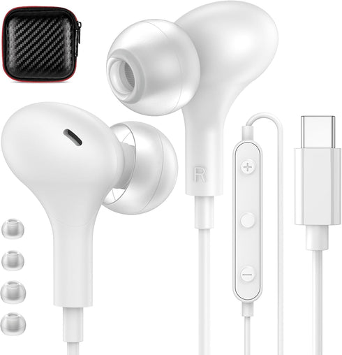 USB C Headphones Magnetic Wired Earbuds Stereo in-Ear Type C Earphones with Microphone Volume Control Noise Isolation for Samsung S24 S23 FE S22 U...