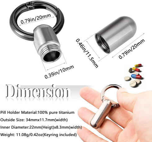 2PCS Micro Keychain Pill Holder, Portable Mini Size Titanium Alloy Pill Box Case, Waterproof & Lightweight Keychain Pill Container for Emergency O...