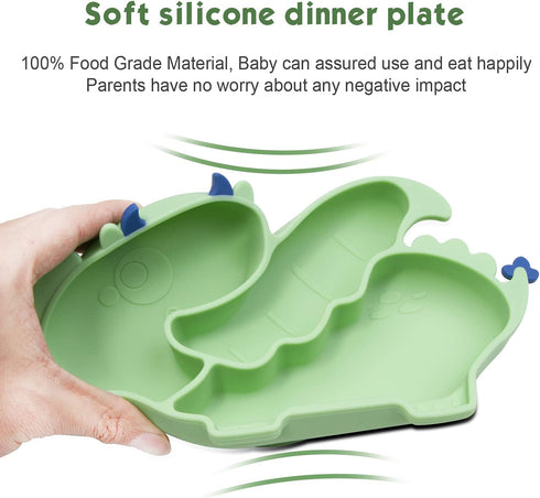 Linowos Silicone Suction Plate for Toddlers - Self Feeding Training Divided Plate Dish and Bowl for Baby and Toddler, Fits for Most Highchairs Tra...