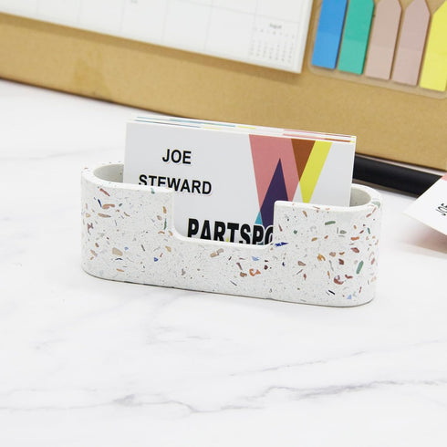 PARTSPOWER Business Card Holder for Desktop, Cement Horizontal Business Name Card Display Organizer, Desktop Accessory Business Name Card Organize...