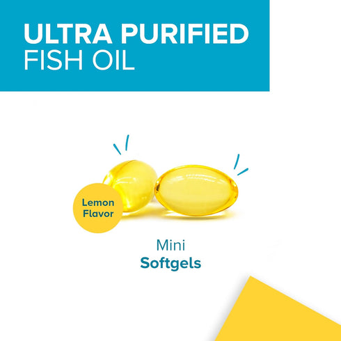 Qunol Fish Oil Omega 3 Mini Softgels, 1000mg Omega 3 EPA + DHA, Ultra Pure Supplements, Heart Health Support, Lemon Flavor, Easy to Swallow Minis,...