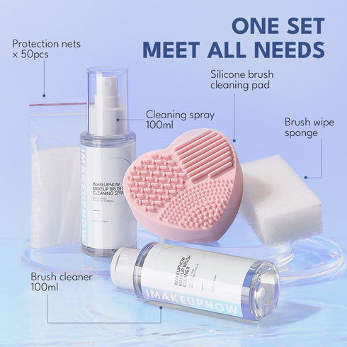 Makeup Brush Cleaner, Quick Dry Cleaner Spray and Rinse Solution Dual Purpose With Make Up Brush Cleaner Mat Color Removal Sponges Brush Protectio...