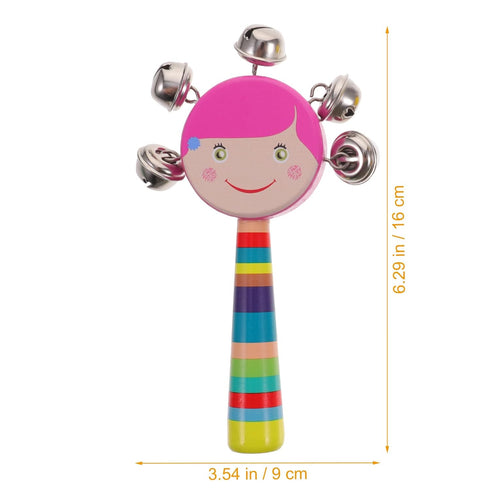 SUPVOX 2pcs Wood Jingle Rattle Bell Handheld Hand Jingle Bell Children Rattle Toys Baby Grip Training Toy Cartoon Shaking Rattle for Baby Nursing ...