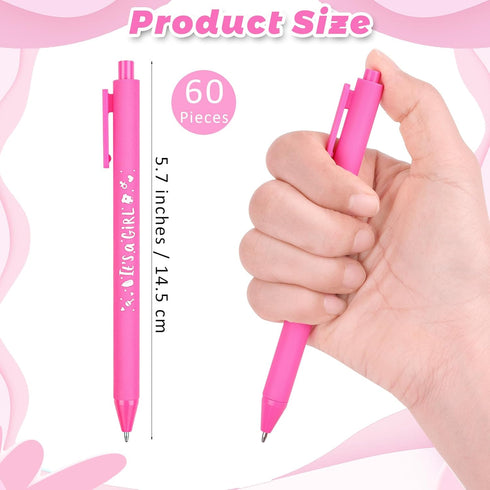 60 Pieces Baby Shower Pens It's a Girl 1.0 mm Ballpoint Pen with Black Ink Retractable Writing Pens for Guests Friends Baby Shower Gender Reveal P...