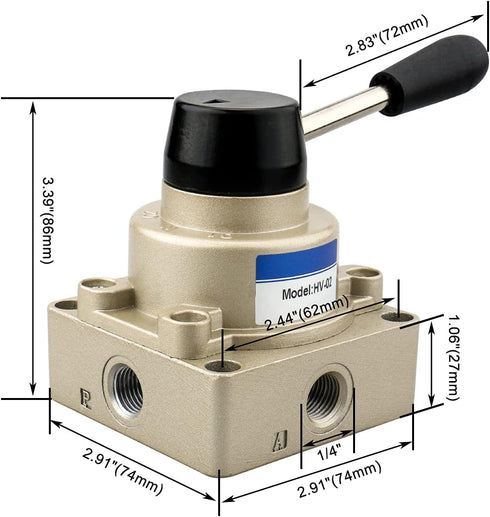 Baomain Rotary lever hand valve HV-02 PT1/4 Air Flow Control 3 Position 4 Way...