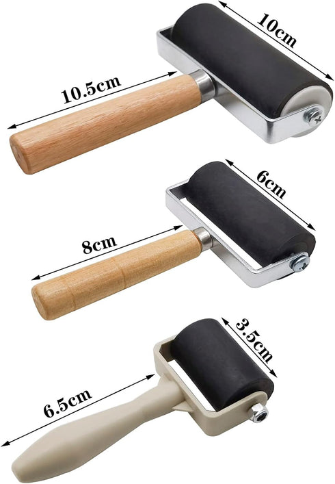 3 Pack Rubber Brayer Roller,1.4/2.4/4 Inch Hard Rubber Brayer Rollers,Art Craft Roller for Printmaking,Ink,Wallpapers Stamping Gluing...