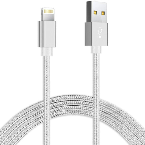 iPhone Charger Lightning Cable, 1 Pack 6 ft Silver Nylon Braided USB Charging High Speed Data Sync Transfer Cord Compatible with iPhone 14 13 12 1...