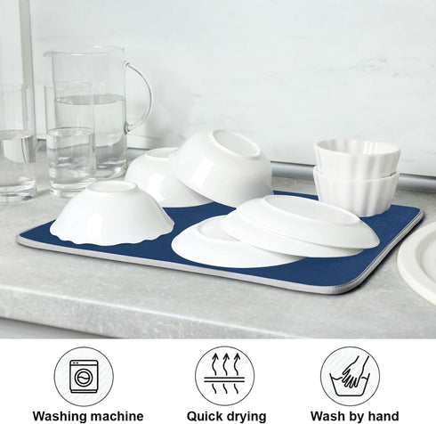 Dish Drying Mat for Kitchen Counter Absorbent Microfiber Dry Dishes Mats Drainer Counter Mat Navy Drying Dish Pad 16 x 18 Inch for Countertops Dec...