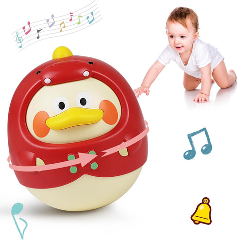 Tinabless Tummy Time Toys, Dinosaur-Duck Roly Poly Baby Toy, Musical Wobbler Toy | Tumbler Wobbler Toy for Newborns 3-12 Month Baby Boys and Girls...