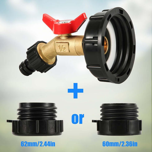 IBC Tote Adapter, 2 Sizes 275-330 Gallon IBC Bag Tank Fittings 1/2in Solid Brass Water Shut-Off Valve Faucet 2.44in Fine Thread & 2.36in Coarse Th...