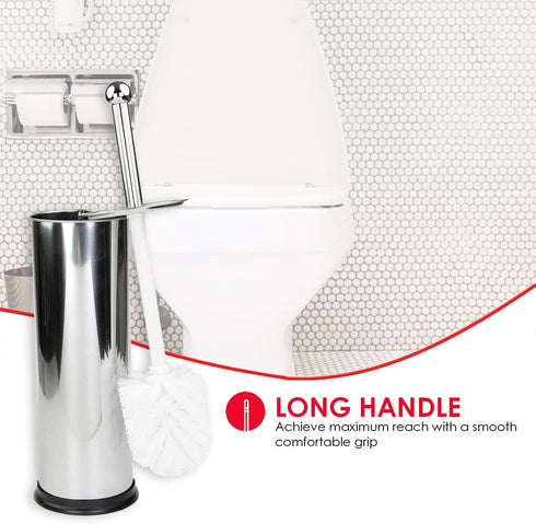 Home Basics Polished Stainless Steel Toilet Brush with Holder and Canister Stand...
