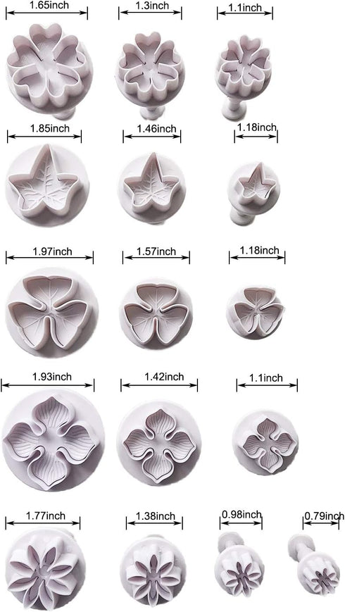 16 Pieces Fondant Plunger Cutters Daisy/Hydrangea/Five-petaled Flowers/Clovers/Maple Leaves Fondant Molds Sugarcraft Cake DIY Decorating Tools Coo...
