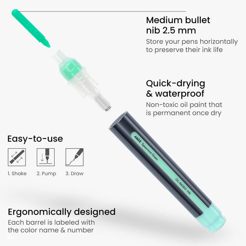 ARTEZA Pastel Oil-Based Markers, 8-Pack, 2.5 mm Line, Large Barrel, Quick-Drying Permanent Marker Pens with Bullet Nib, Craft and Art Supplies...