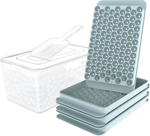 WIBIMEN Mini Ice Cube Trays,104x3PCS Small Ice Cube Tray Crushed Ice Tray for Chilled Drinks Coffee Juice(3Pack Blue Ice trays & Ice Bin & Ice Sco...