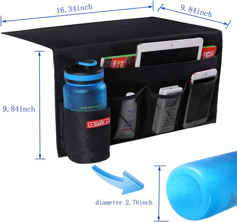 5 Pockets Bedside Caddy, Bedside Storage Organizer for Water Bottles, Magazines, Phone, Glasses (5 Pockets-Black)...