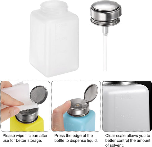 3pcs Solvent Alcohol Dispensers 200ml(6.7oz) Push Down Liquid Dispenser Pump with Sealing Stainless Steel Lid for Acetone Cleanser Polish Remover,...