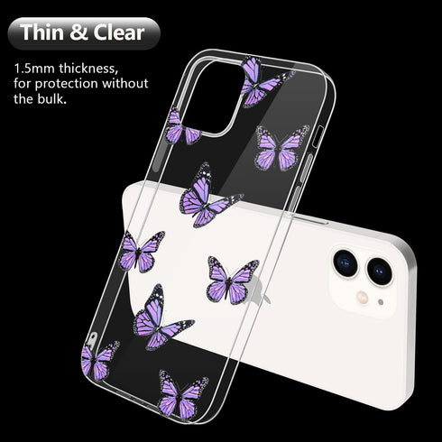 Idocolors Cute Butterfly Case for iPhone 7/iPhone 8,Clear Soft Bumper TPU Ultra Slim Shockproof Design Protective Cover,Girly Purple Butterfly for...