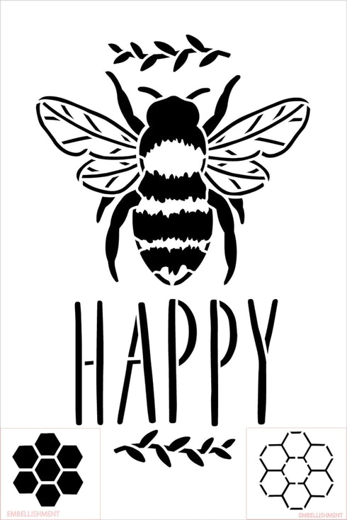 Bee Happy with Bee Stencil by StudioR12 | Craft DIY Spring Home Decor | Paint Inspirational Wood Sign | Reusable Mylar Template | Select Size (8 i...