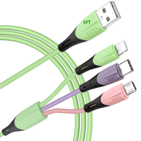 Multi Charging Cable 5FT, 2Pack 3 in 1 Multiple USB Charger Cable Universal Phone Charger Cord Adapter with IP/USB C/Micro USB Port, for Phone 15 ...