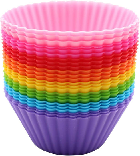 Reusable Silicone Cake Mold 24PCS, Small Baking Cup Truffle Cake Pan Set 8 Colors Non-Stick...